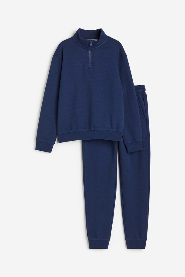 H&M Tweedelige Set Van Joggingstof Marineblauw