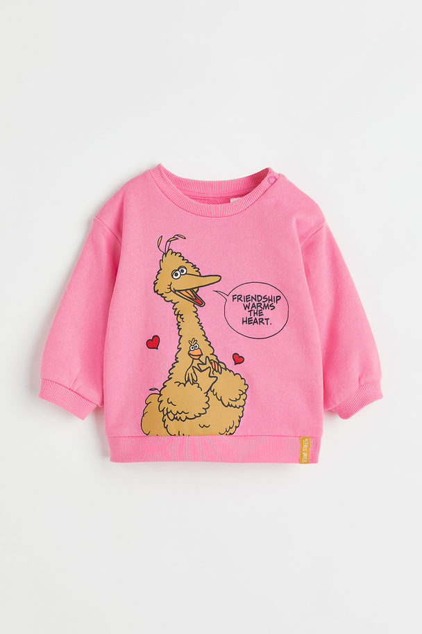 H&M Printed Sweatshirt Light Pink/sesame Street