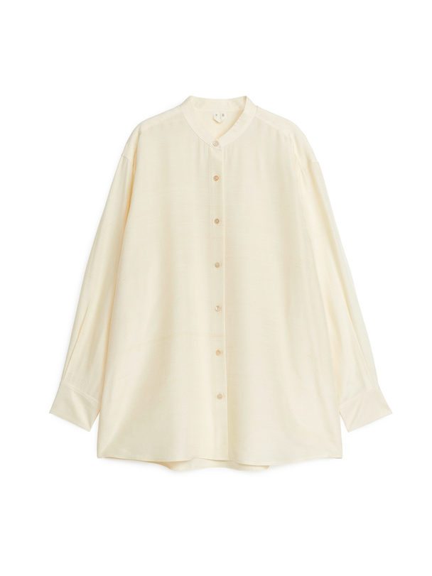 ARKET Relaxed Raw Silk Blouse Off White