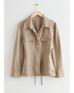 Buttoned Fitted Waist Jacket Beige