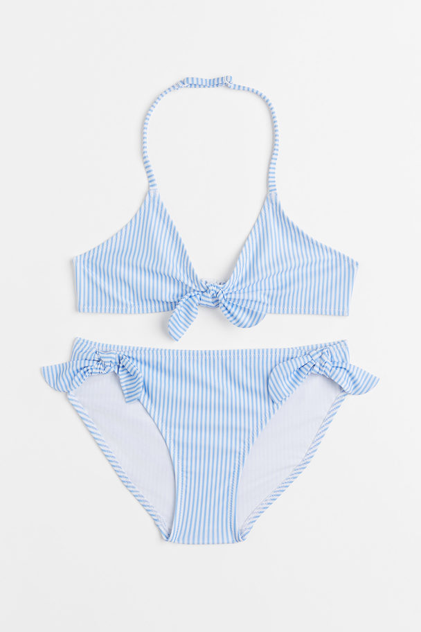 H&M Halterneck-bikini Lys Blå/stripet