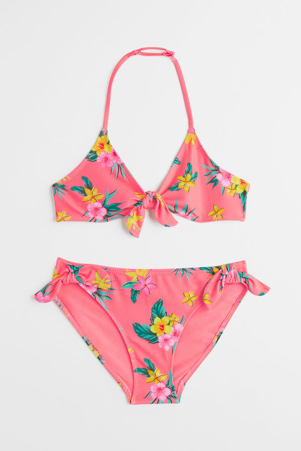 H&M Neckholder-Bikini Korallenrosa/Tropische Blüten