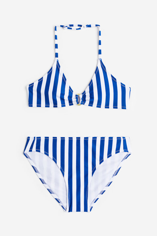 H&M Bikini Med Halterneck Klarblå/randig