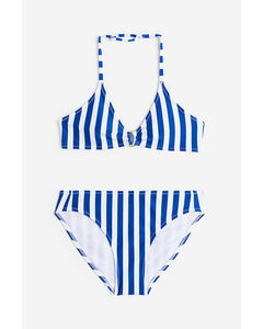 Halterneck Bikini Bright Blue/striped