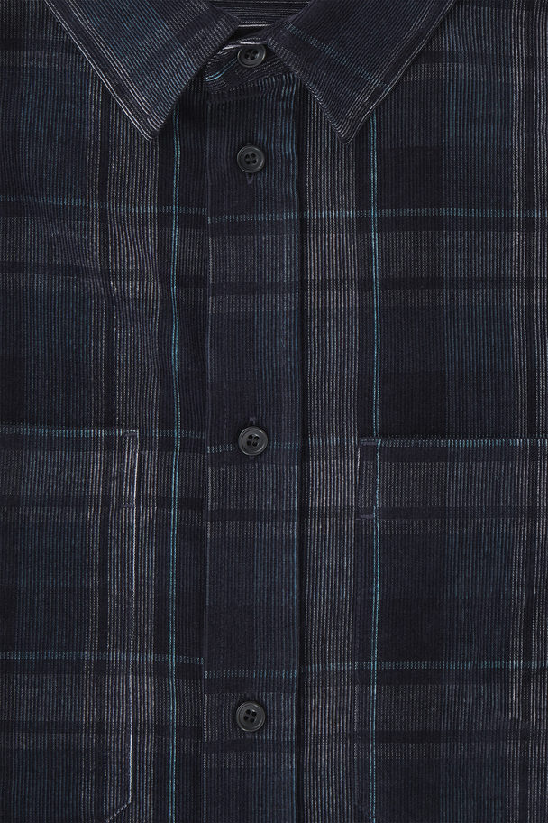 COS Rutig Manchesterskjorta Marinblå/grå-rutig