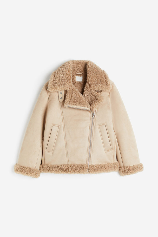 H&M Oversized Teddy-lined Jacket Beige