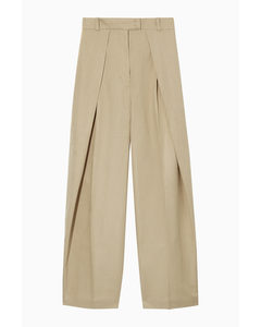 Wide-leg Linen Tailored Trousers Beige