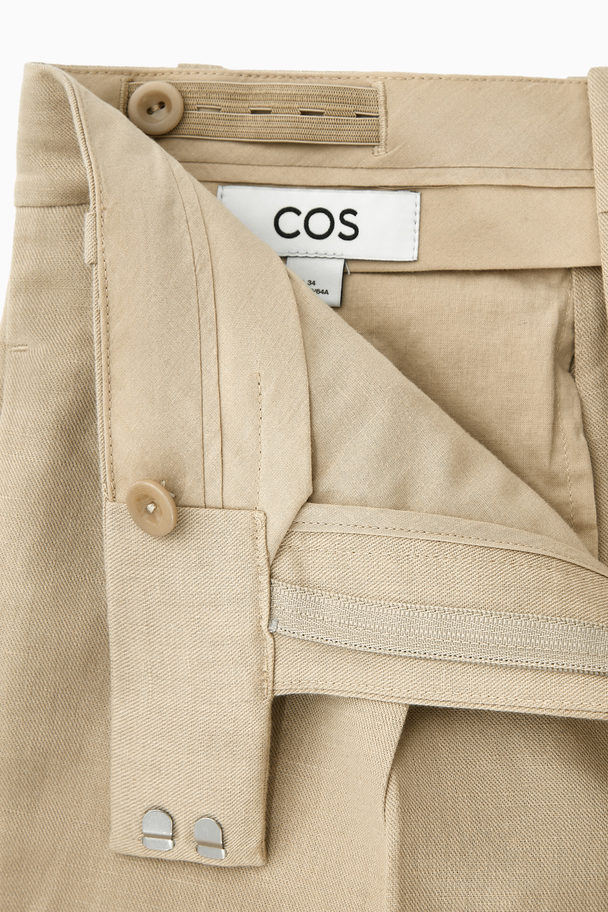 COS Wide-leg Linen Tailored Trousers Beige