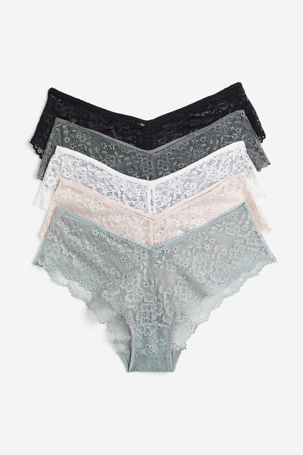 H&M 5-pack Lace Hipster Briefs Light Dusty Turquoise/white
