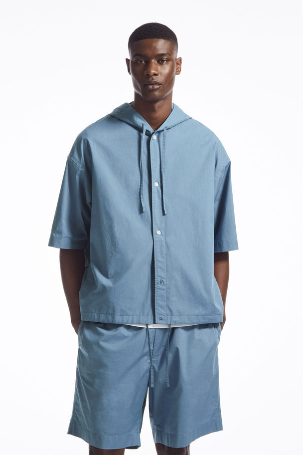 COS Hooded Short-sleeved Shirt Blue