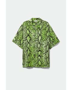 Coffee Oversized Printed Camp Shirt Green Snakeskin