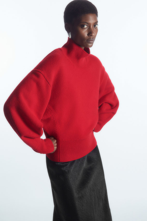 COS Funnel-neck Waisted Wool Jumper Red