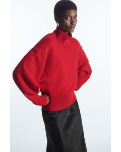 Funnel-neck Waisted Wool Jumper Red