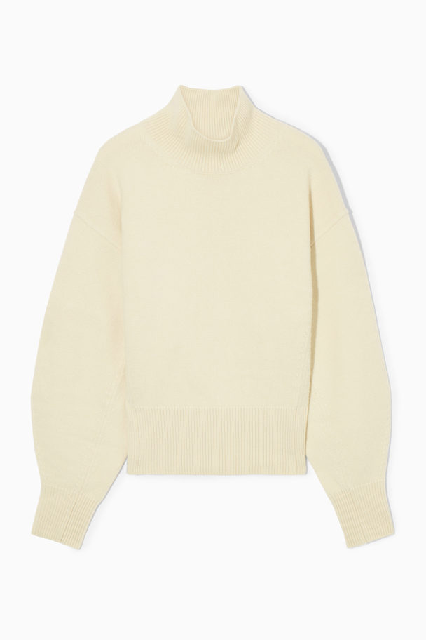 COS Funnel-neck Waisted Wool Jumper Cream