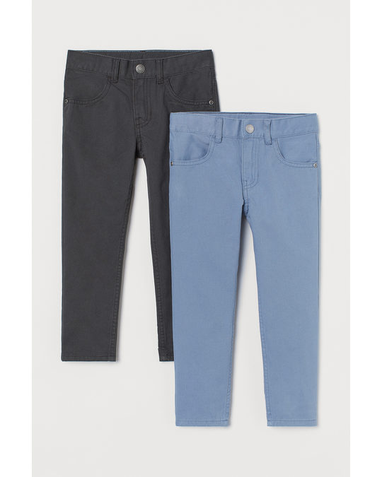 H&M 2-pack Slim Fit Twill Trousers Black/light Blue