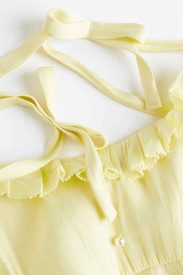 H&M Beaded Frill Dress Light Yellow