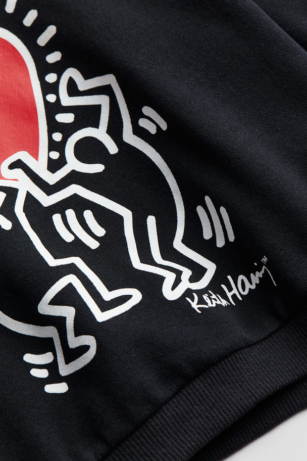 H&M 2-piece Printed Sweatshirt Set Black/keith Haring