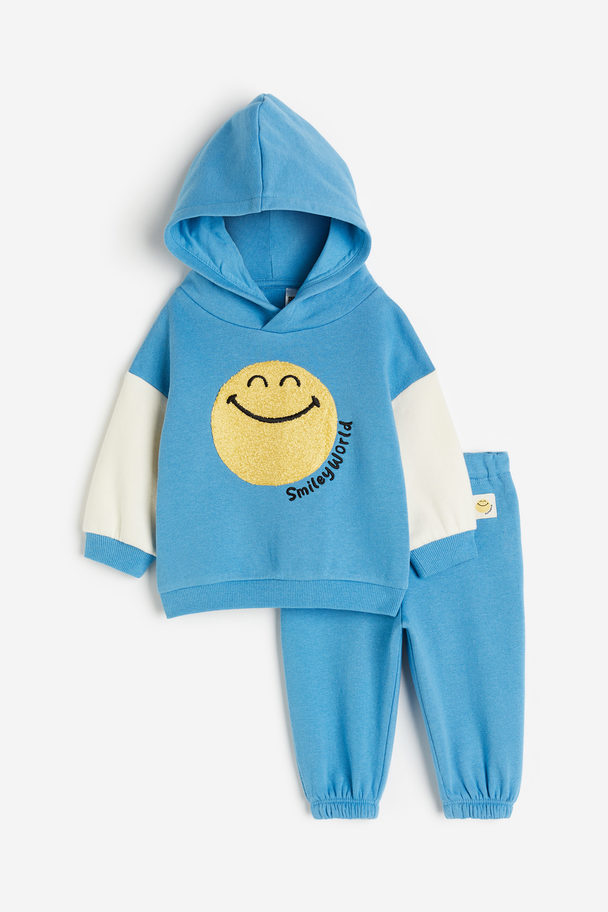H&M 2-piece Printed Sweatshirt Set Blue/smileyworld®