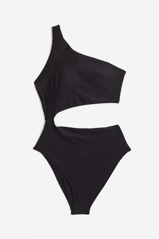 H&M Badeanzug mit wattierten Cups und High Leg Schwarz