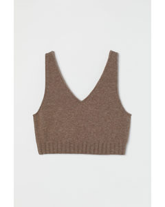 Fine-knit Cropped Sweater Vest Dark Greige