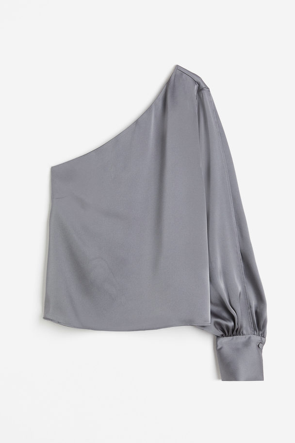 H&M One-Shoulder-Bluse aus Satin Grau
