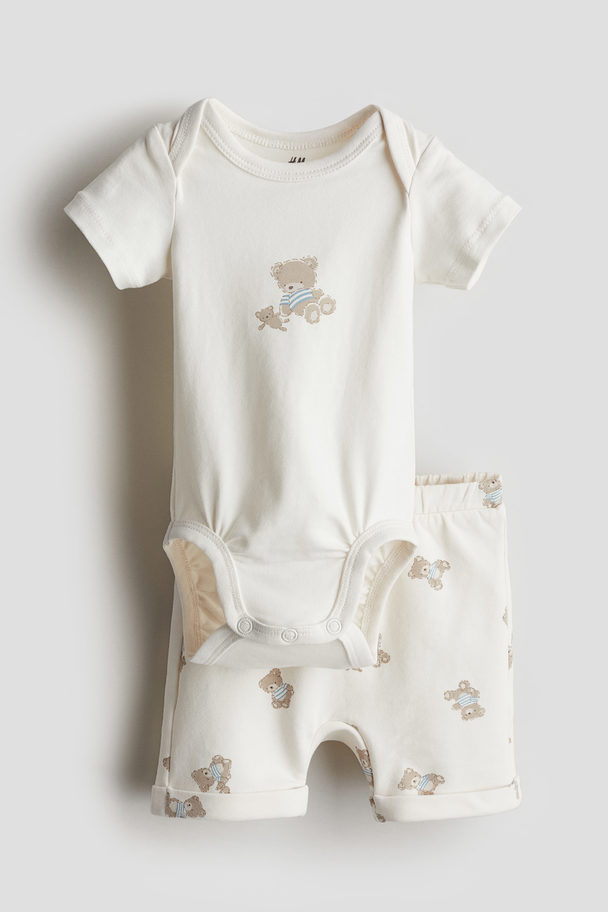 H&M 2-piece Cotton Set Cream/teddy Bears