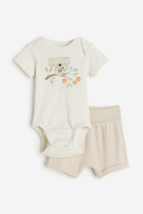 H&M 2-delt Sett I Bomull Lys Beige/koalaer