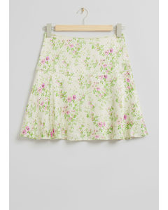 Short Flared Peplum Skirt White Floral Print