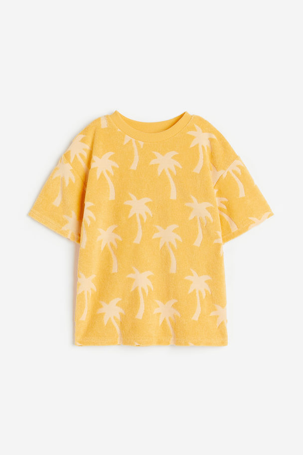 H&M Oversized Badstof T-shirt Geel/palmbomen