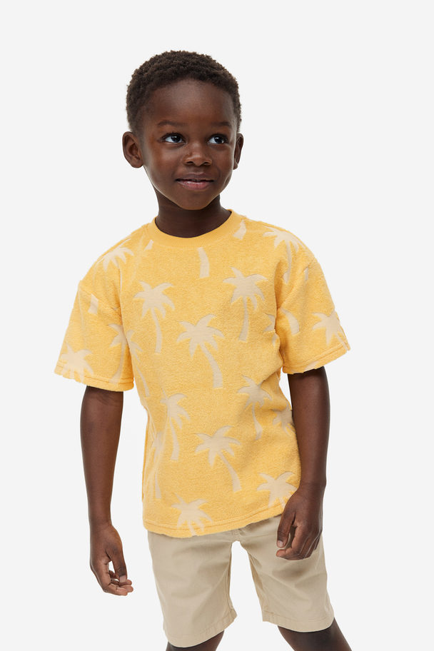 H&M Oversized Terry T-shirt Yellow/palm Trees