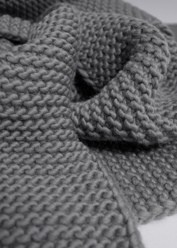 & Other Stories Garter Stitch Wool Blend Scarf Grey