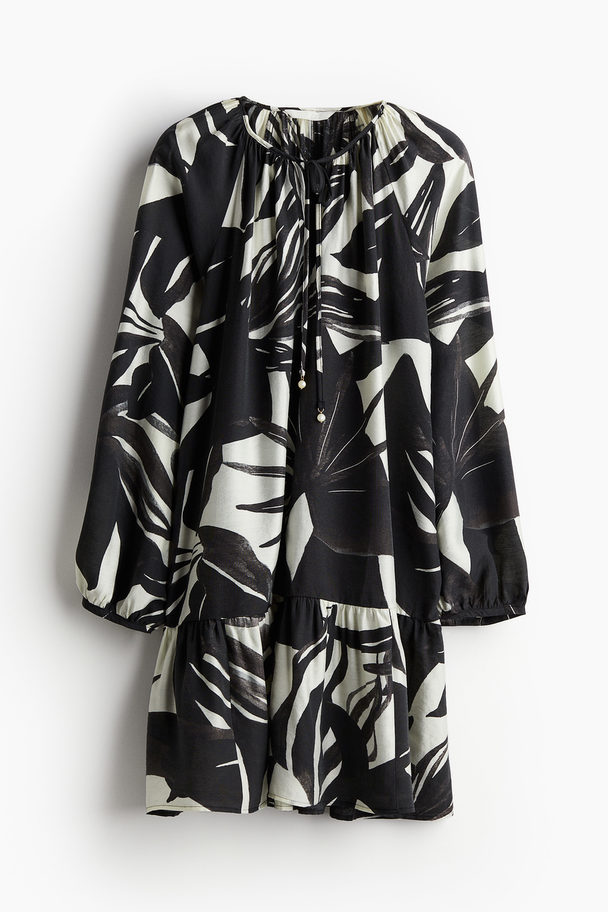 H&M Jurk Met Strikbandjes Zwart/wit Dessin