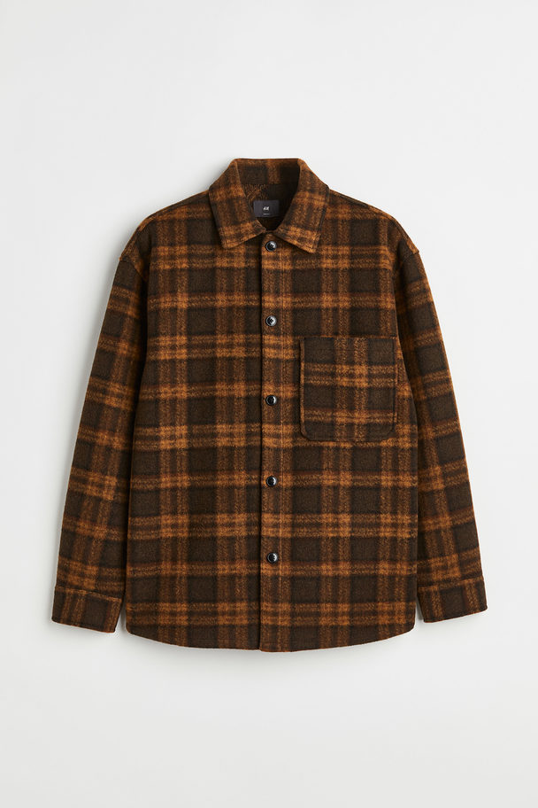 H&M Relaxed Fit Overshirt Dark Brown/checked