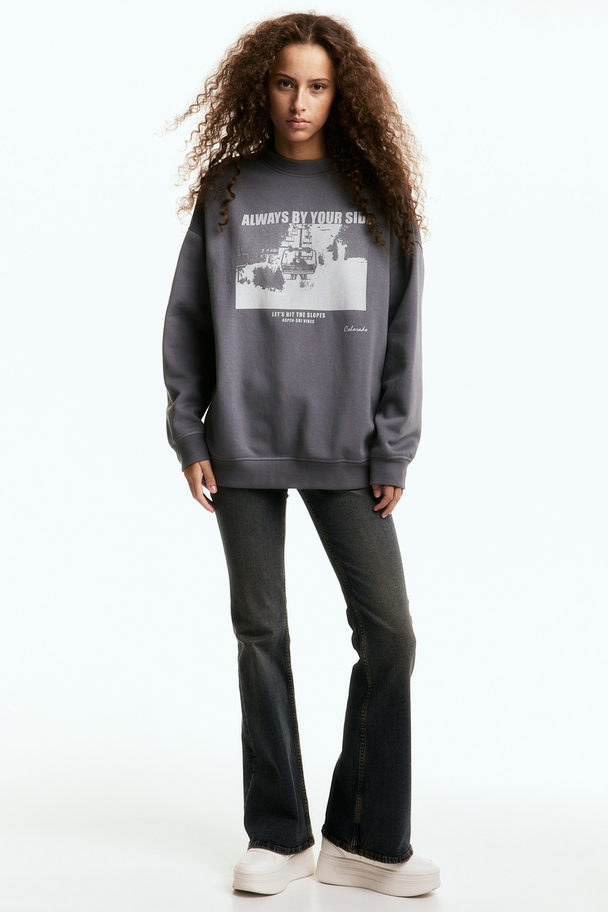 H&M Oversized Motif-detail Sweatshirt Dark Grey/always By Your Side