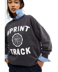 Oversized Motif-detail Sweatshirt Dark Grey/sprint Track