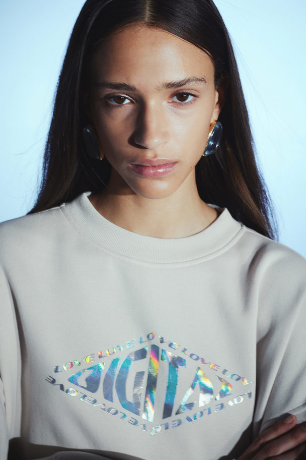 H&M Oversized Motif-detail Sweatshirt Light Beige/digital