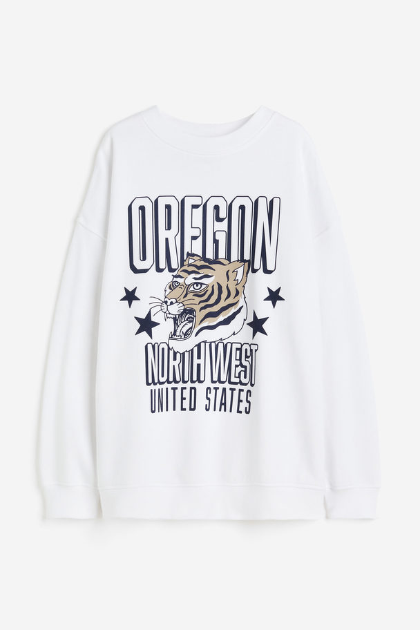H&M Oversized Sweatshirt mit Motiv Weiß/Oregon