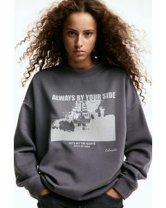 Oversized Motif-detail Sweatshirt Dark Grey/always By Your Side