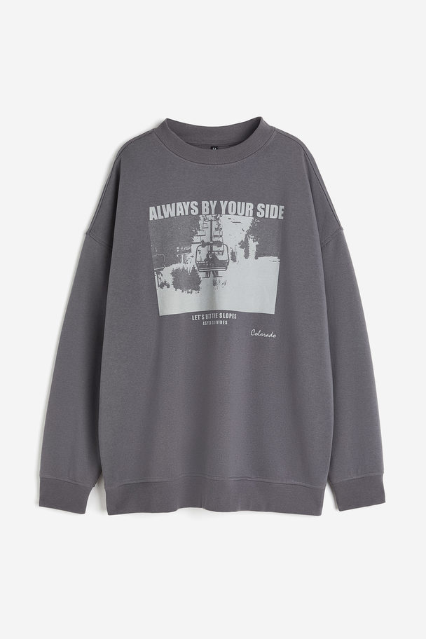 H&M Oversized Sweatshirt Med Motiv Mörkgrå/always By Your Side