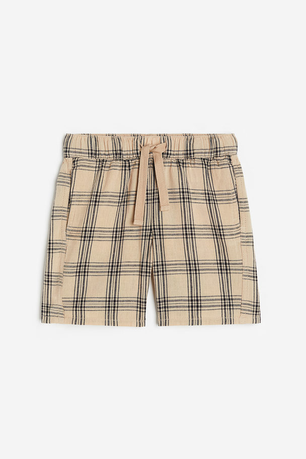 H&M Pull-on Shorts Beige/black Checked