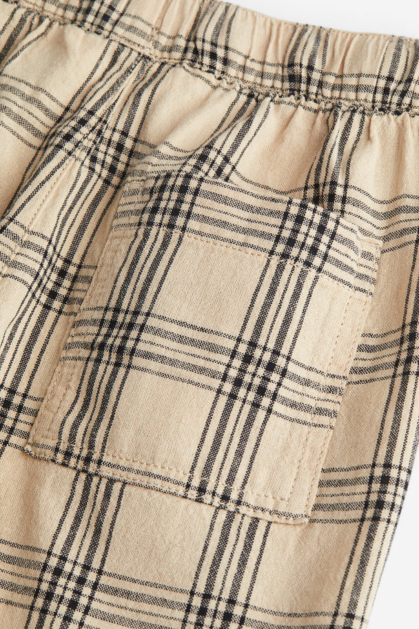 H&M Pull-on Shorts Beige/black Checked