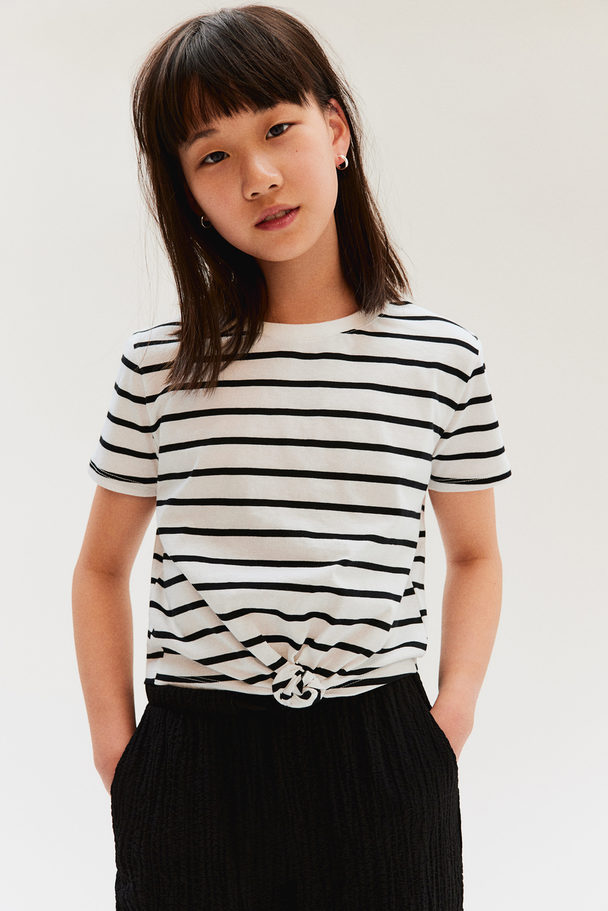 H&M Knot-detail T-shirt White/black Striped