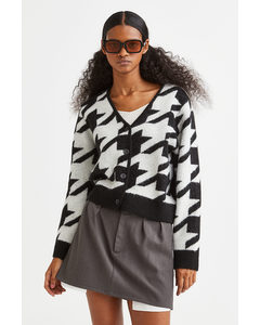 Knitted Cardigan Black/dogtooth-patterned