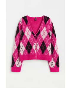 Knitted Cardigan Cerise/argyle-patterned