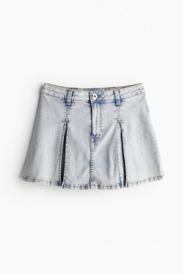 H&M Plissierter Denim-Minirock Blasses Denimblau