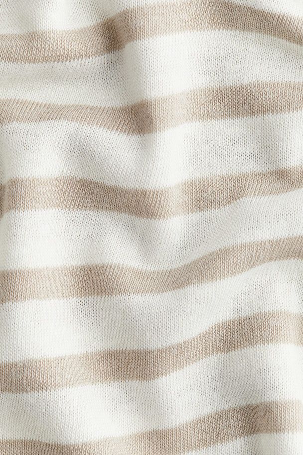 H&M Long-sleeved Top White/light Beige Striped
