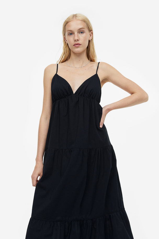 H&M Stufenkleid aus Baumwolle Schwarz