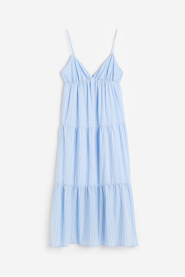 H&M Stufenkleid aus Baumwolle Hellblau/Gestreift