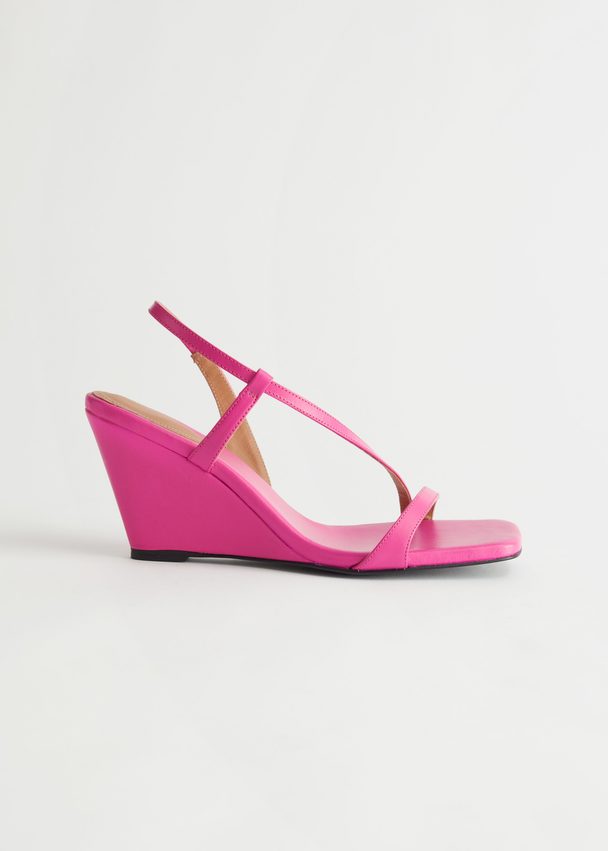 & Other Stories Strappy Heeled Leather Wedge Sandals Pink