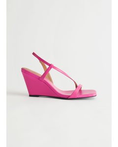 Strappy Heeled Leather Wedge Sandals Pink